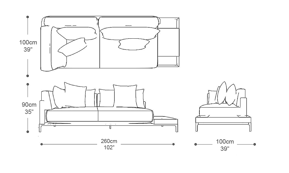 Image of the main dimensions of the product